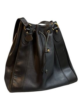 VINTAGE BALLY DRAWSTRING LEATHER BUCKET BAG BLACK MADE IN THE USA